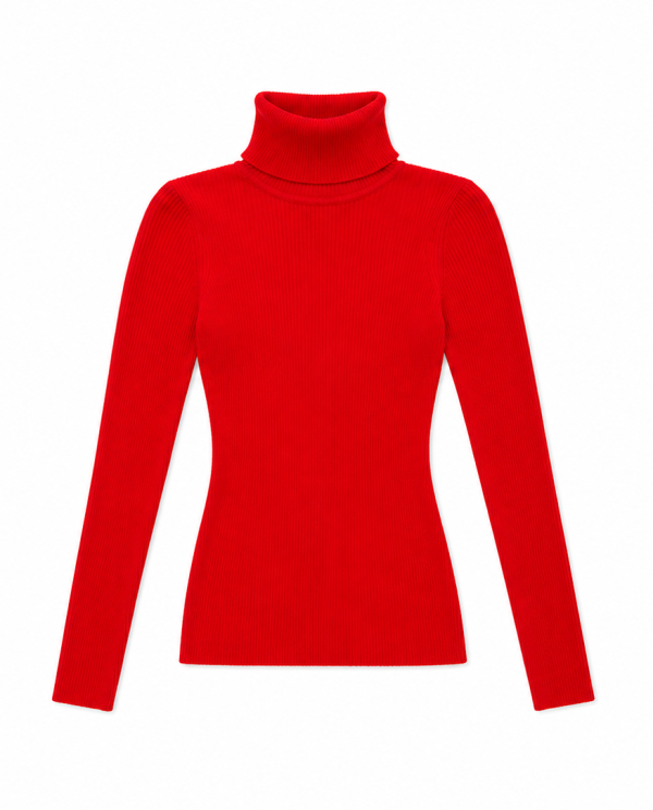 Sweater Cuello Alto Rojo Intenso