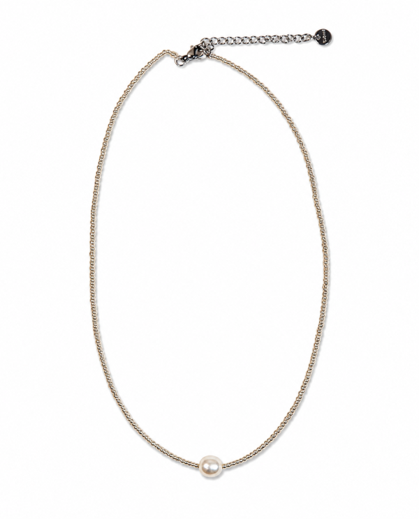 COLLAR MOSTACILLA PLATEADA PERLA