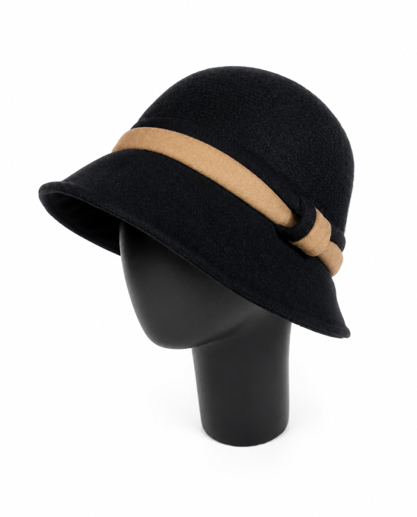 Sombrero Cloche Negro Cinta Camel