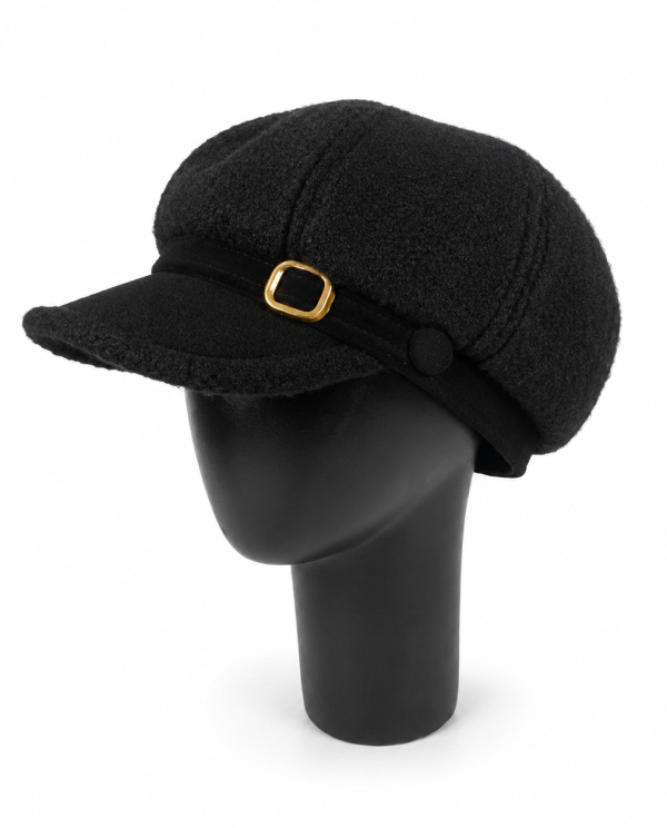 Boina Newsboy Negra Hebilla Gold