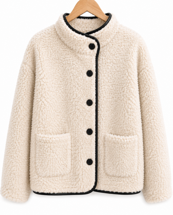 Chaqueta Teddy Crema con Ribete Negro