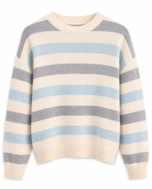 Sweater Rayado Celeste y Gris Pastel