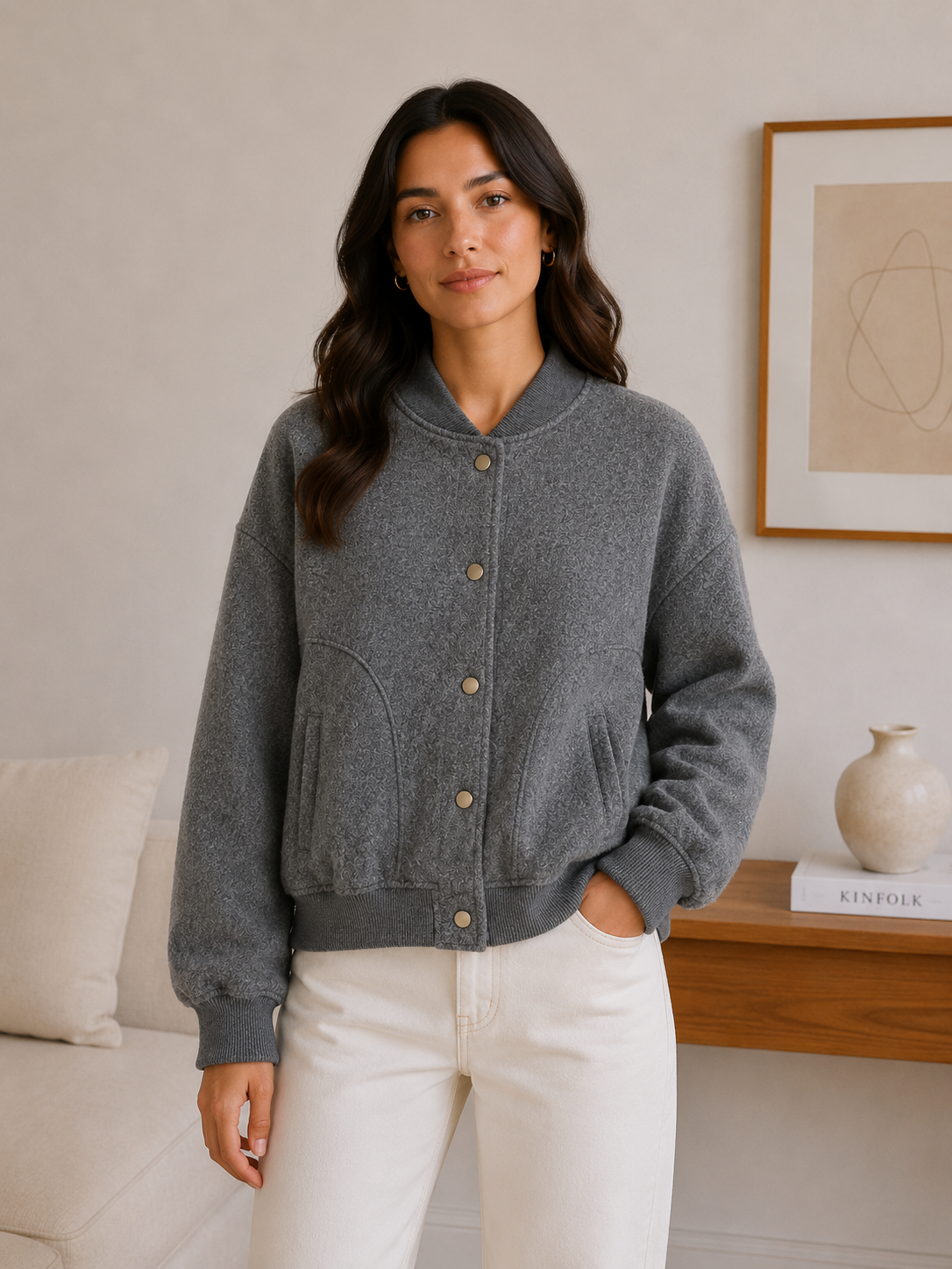 Chaqueta Bomber Gris Texturizada - Imagen 2