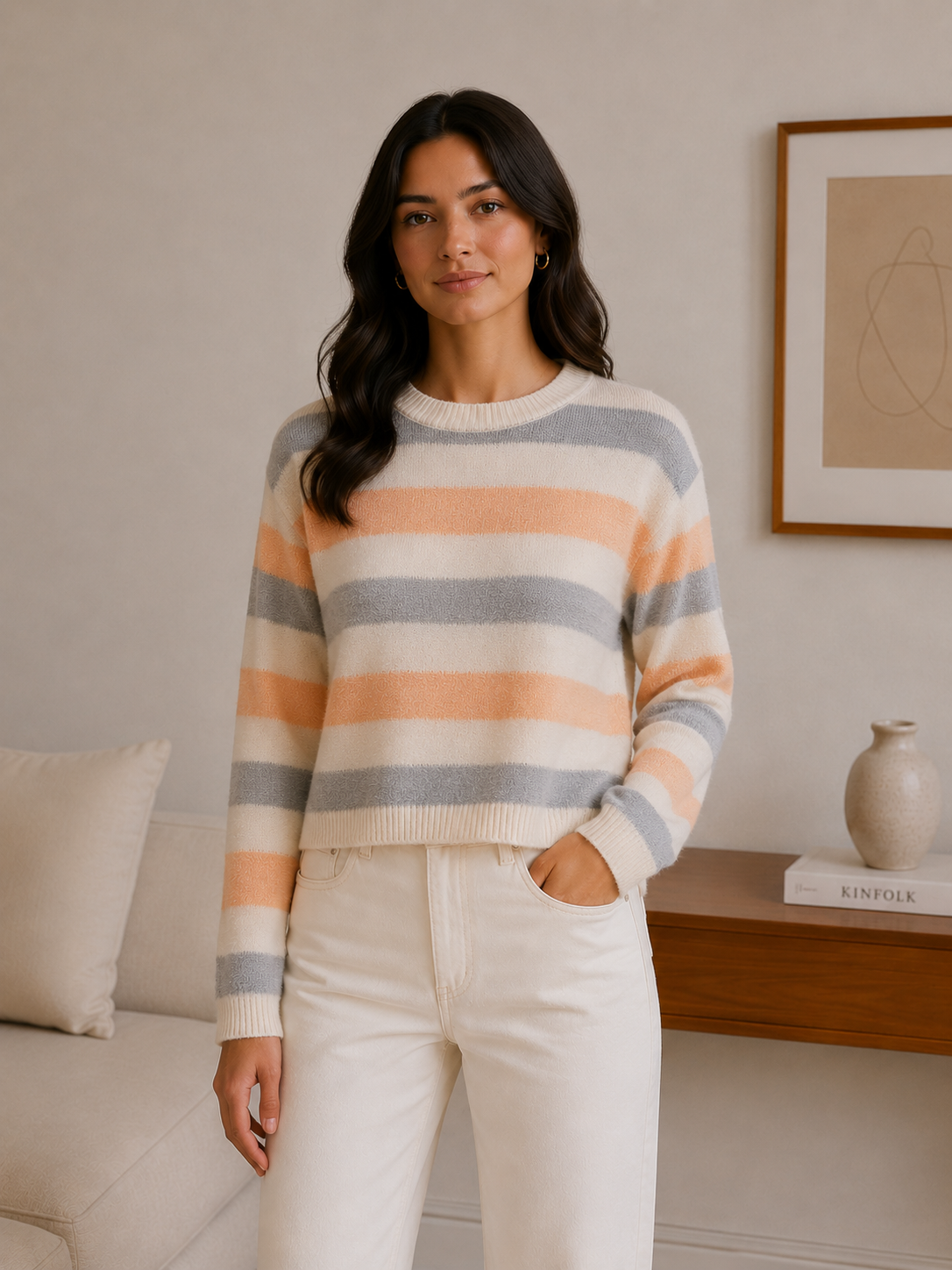 Sweater Rayado Durazno Pastel - Imagen 2