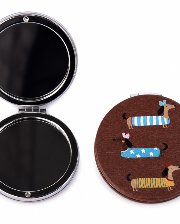 Espejo Compacto Dachshund Chic Café Oscuro