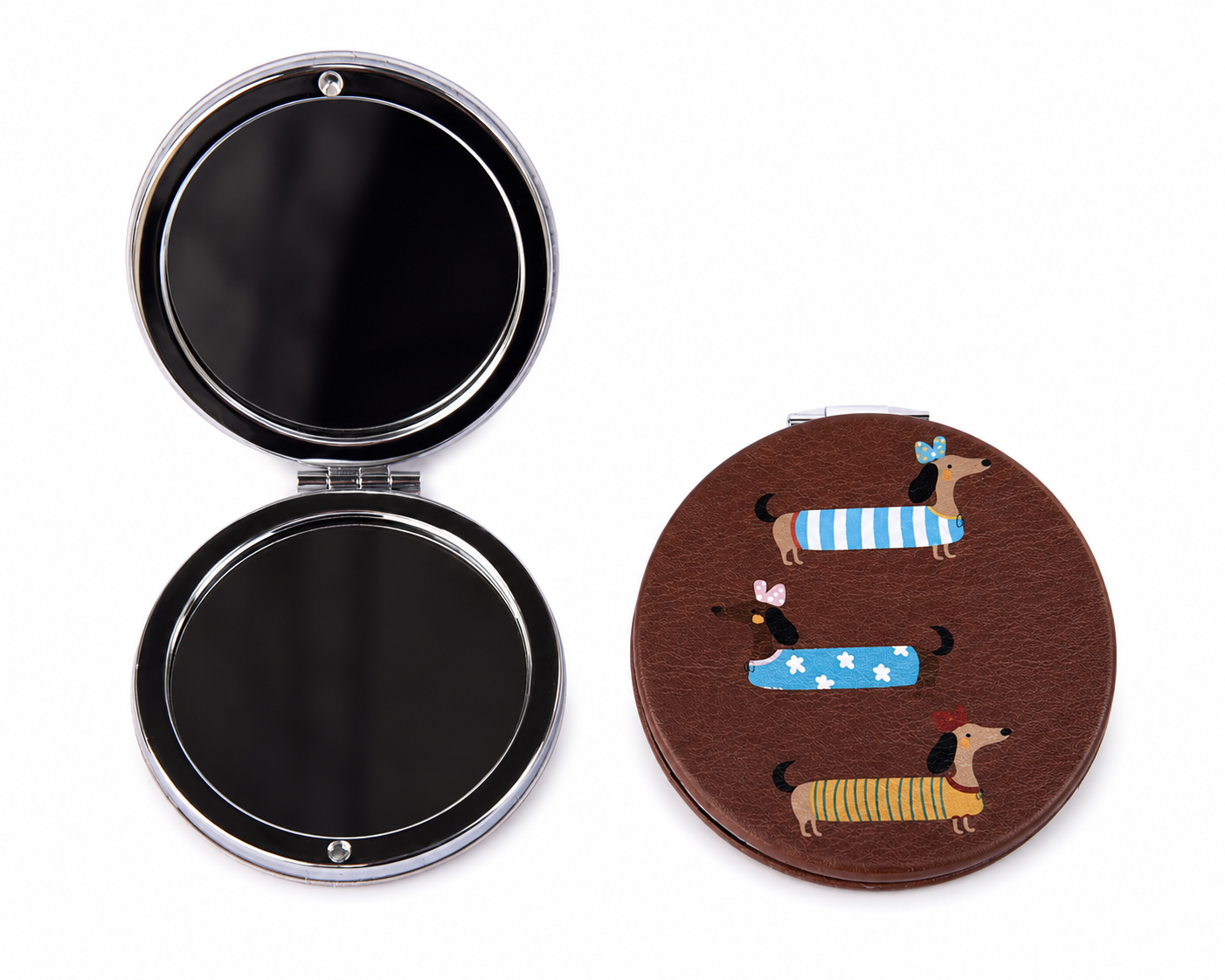 Espejo Compacto Dachshund Chic Café Oscuro