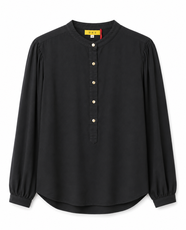 Blusa Negra Cuello Mao